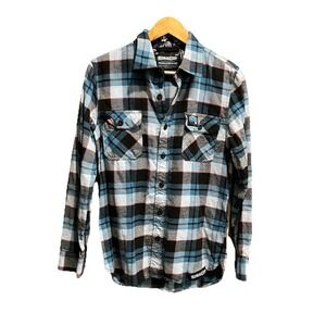 Robo Cop‎ Middle of Beyond Blue Plaid Men's Casual Button Down Shirt Size S